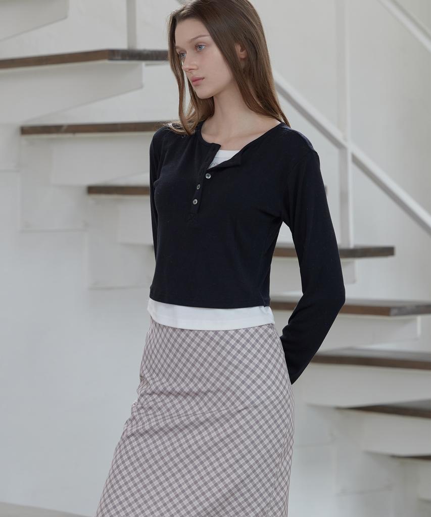 Letter From Moon Bana Lace Check Midi Skirt (Brown)