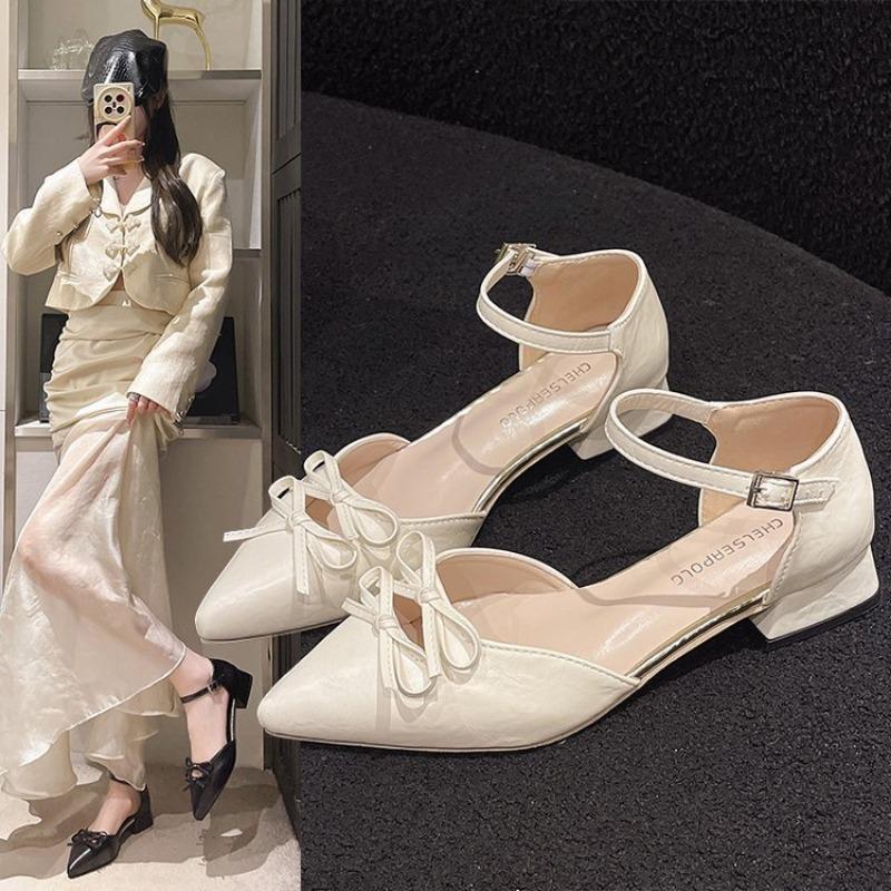 Fashion Spring New Baotou Slippers for Women Fashion Pointy Shallow Mouth Butterfly Knot Hollow-out Line with Non-slip Low Heels