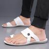 Men Flats Slippers Summer White Roman Sandals Retro Black Leather Wide Head Beach Shoes Plus Size