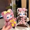 Cute Bowknot Rabbit Ear Vinyl Face Plush Doll Pendant Keychain Backpack Decoration Gifts