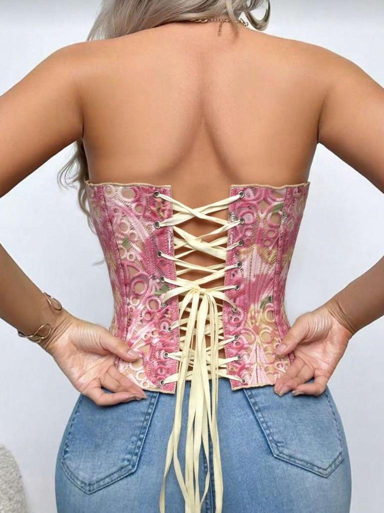 European Court Mesh Corset: Breathable, Sexy, Lace-Slimming Top with Irregular Design.