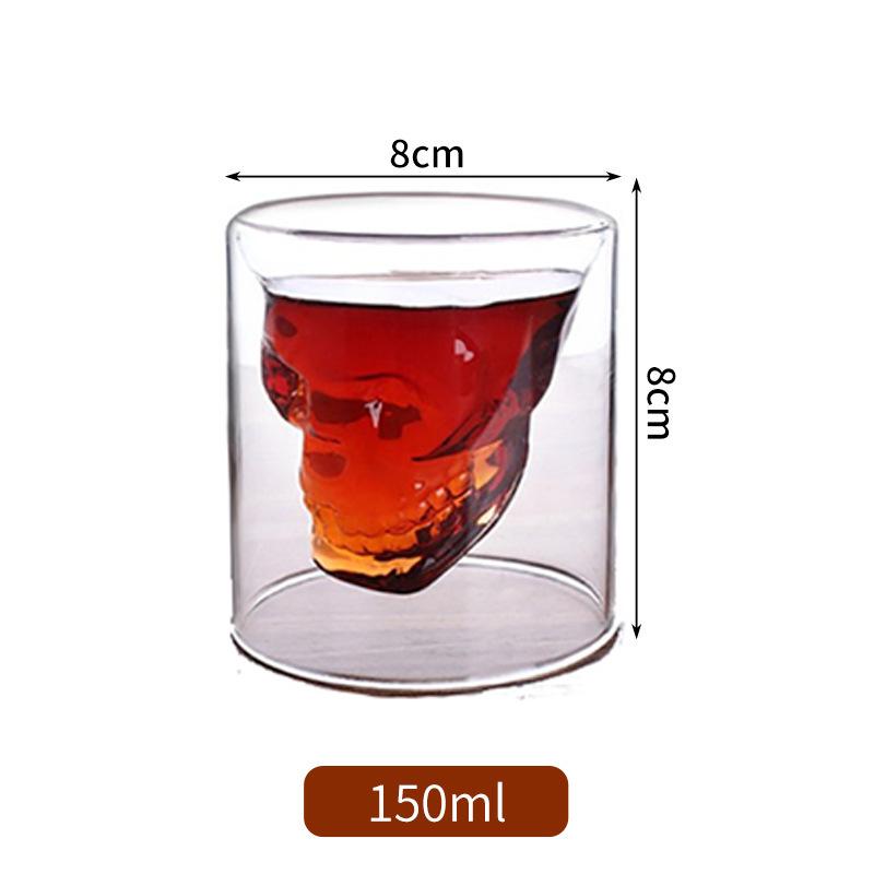 Double-layered Transparent Skull Head Coffee Mug Crystal Glass Cup for Home Bar Club Whiskey Tequila Wine Vodka and Beer Wine