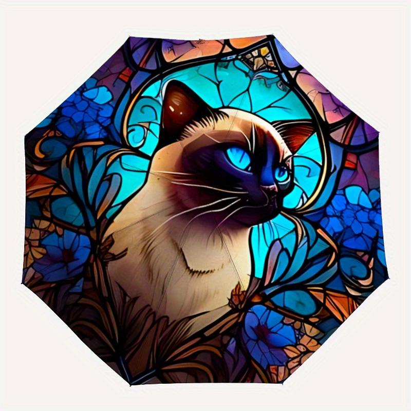 

1pc StainedGlass Cat Automatic Open/close Umbrella, 8-Rib sturdy structure, Portable Travel Umbrella, Parties, Everyday Use, Outdoor Accesso
