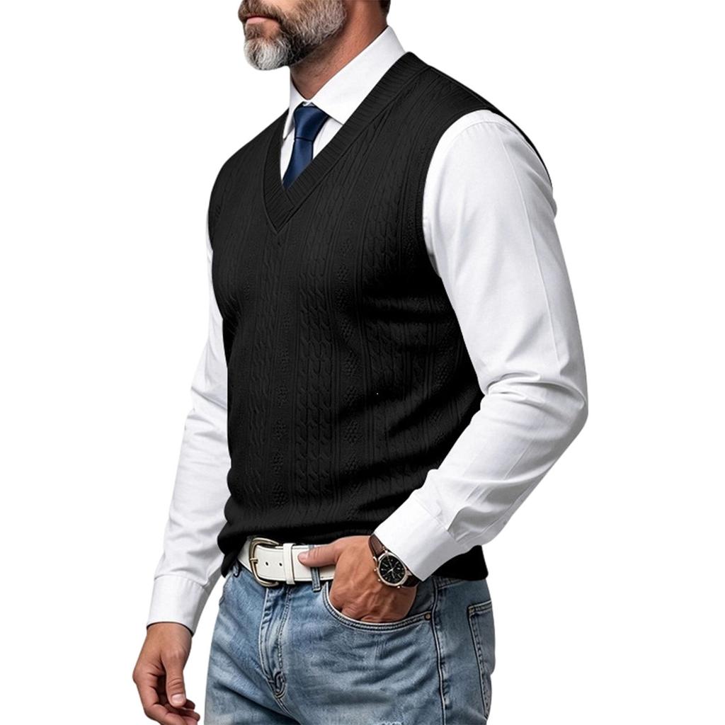 Gilet lavorato a maglia da uomo con scollo a V, Gilet senza maniche multicolor