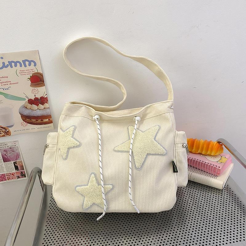 Women's Large Capacity Shoulder Bag Corduroy Five Pointed Star Crossbody Bag Versatile And Cute Student Mailman Bag Outward Commuting Tote Bag