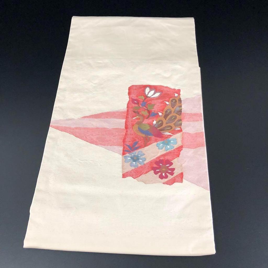 Used SO-549 Nagoya Obi Nagoya Tailored Taiko Pattern Pure Silk Flower Peacock Luxury