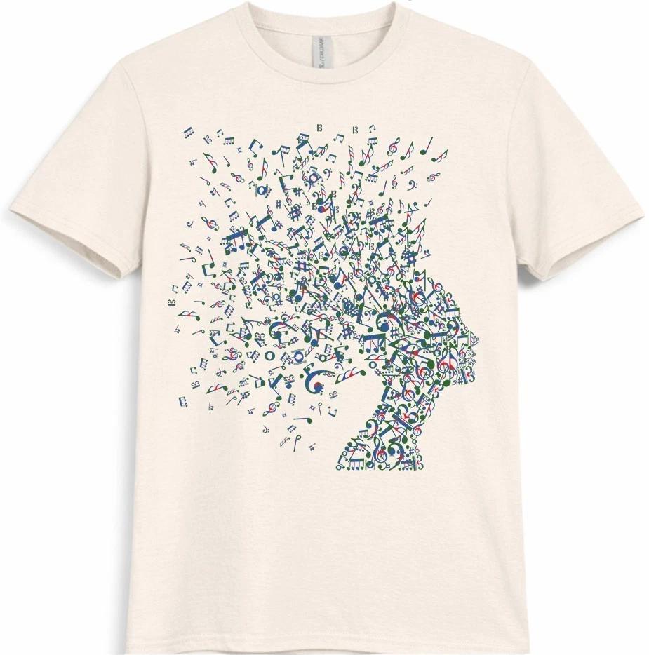 Music Head T-Shirt Colorful Silhouette Musical Notes Graphic Musician Tee XL