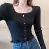 2024 Autumn French Square Neck Knit Base Layer Top for Women - Short, Stylish Sweater