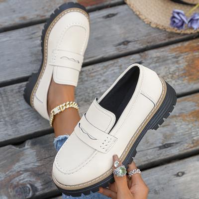 Women Solid Color Platform Loafers Autumn British Flats Shoes Comfortable Thick Heel Slip On Sneakers Women Zapatos De Mujer