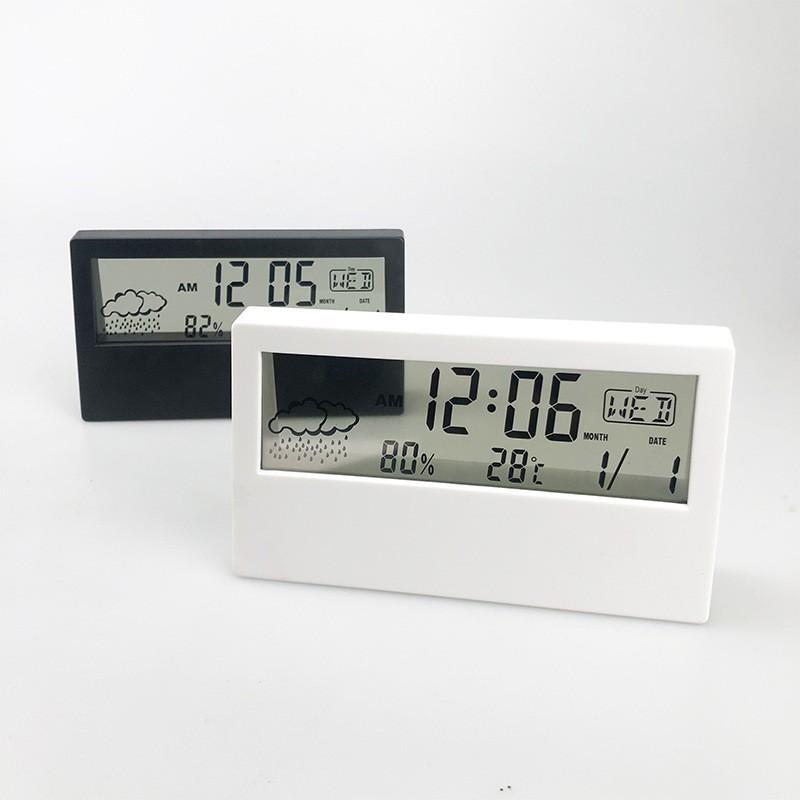 Silent Smart Clock LED Electronic Desk Clock with Digital Weather Thermometer Hygrometer and Date Display in Transparent Design