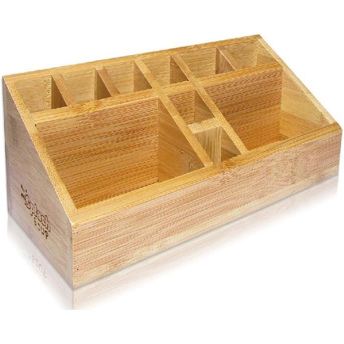 Small Multifunctional Bamboo Organizer | Desk Caddy | Home Office Accessory Tray | School Art Supply Holder | Pen Pencil Brush Compartment | Kitchen
