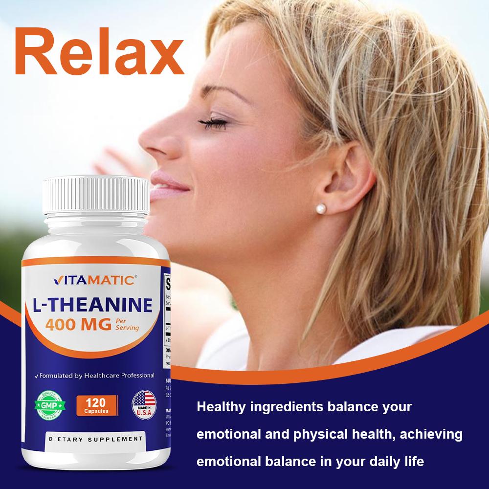 Suplemento de L-Teanina, 400 mg, Apoyo para la Relajación y la Calma, 120 Cápsulas