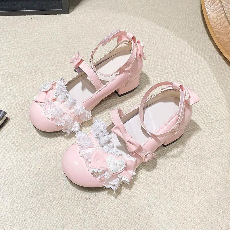 Zapatos de Encaje de Moda Palacio de Cuero Zapatos Lolita 2025 Lindo Lolita Dulce Lazo Gruesos Zapatos Personalizados Fiesta de Té de Chicas Japonesas