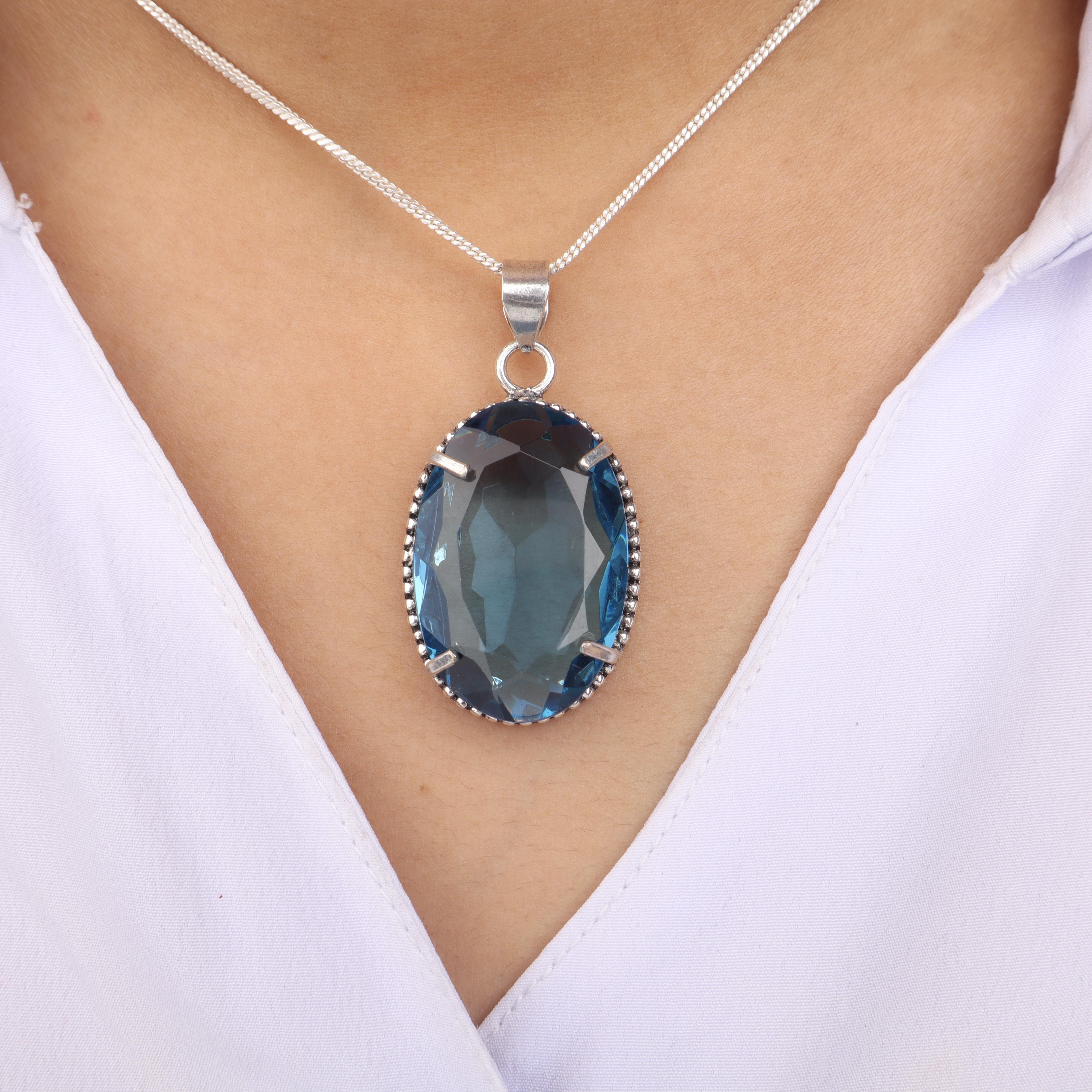 

Sky Blue Topaz Gemstone Silver Pendant 1.75 , 925 Sterling Silver Handmade Women Jewelry, Blue Topaz Bohemian Pendant Gift For Wife PP-73-18