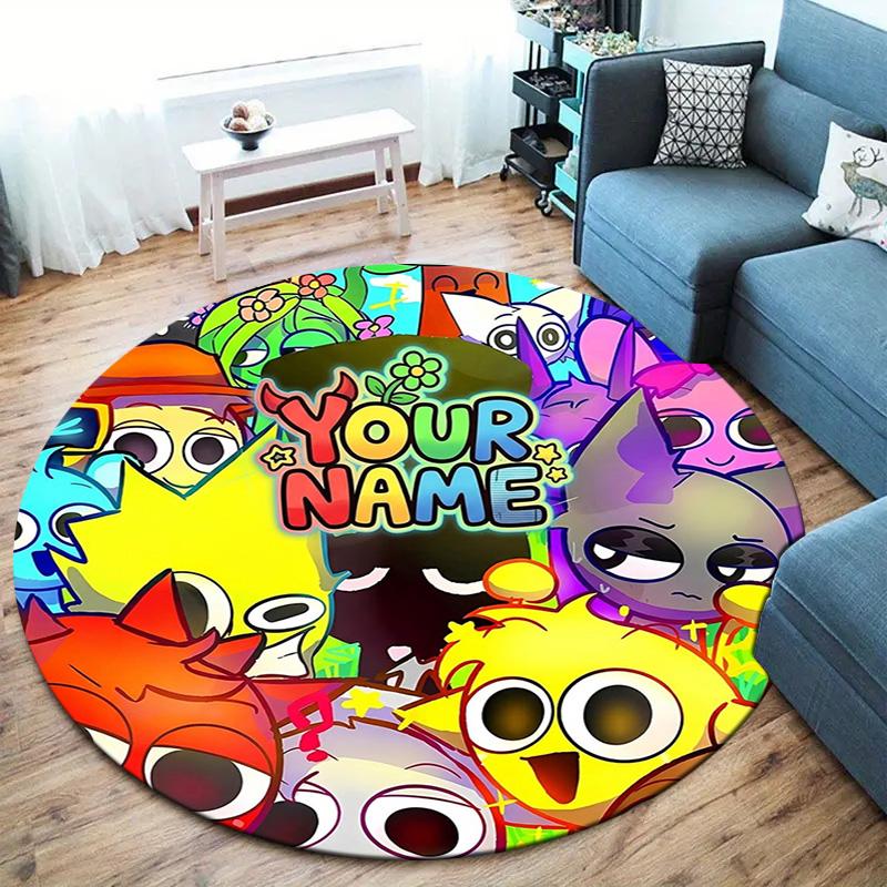 Colorful Creatures Custom Name Round Area Rug Carpet Rug For Living Room Bedroom Sofa Playroom Decor Nonslip Floor Mat