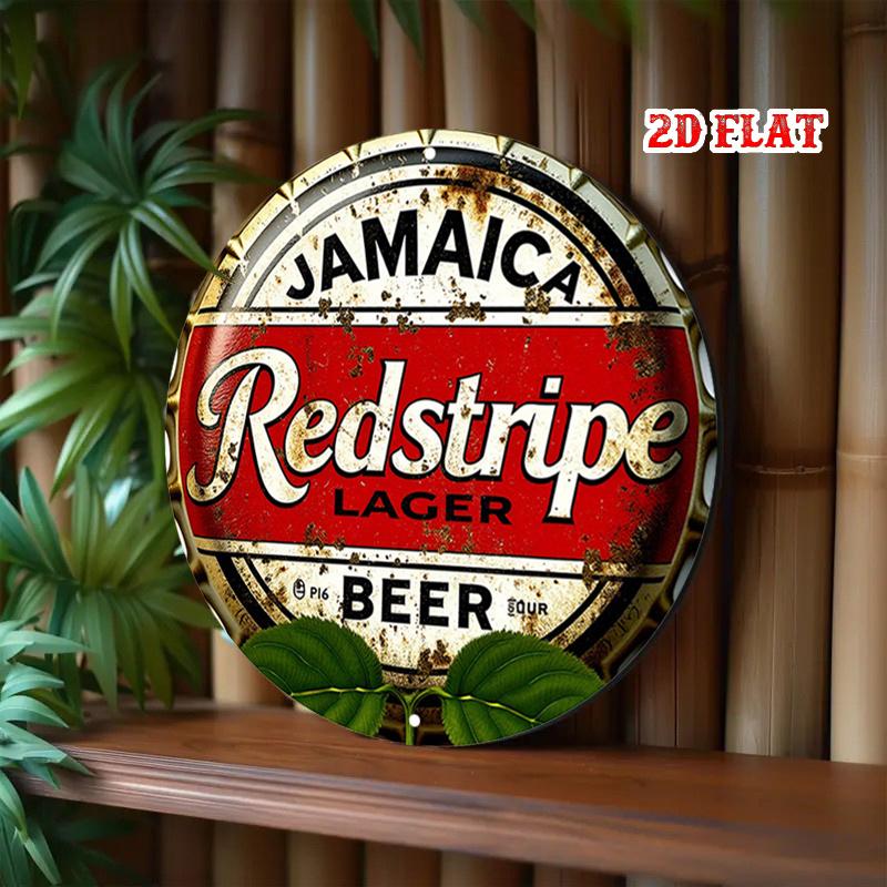 HD Tin Sign Redstripe Lager Jamaica Beer Round Bottle Cap Metal Wall Art Vintage Retro Decor for Bar Pub Man Cave