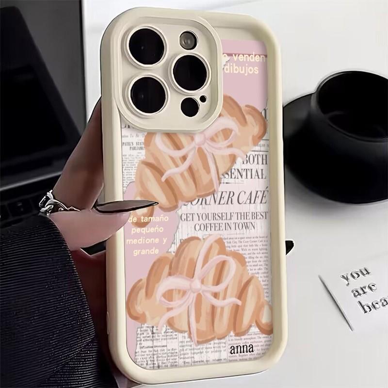 Funda de Teléfono con Patrón de Periódico de Croissant Para Xiaomi Redmi Note 14 Pro Plus 5G 14 13 12 11 10 Redmi 14C 13C 12C Cubierta de Parachoques de Caramelo