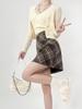 Non-Itchy Vintage Plaid Wool Blend Midi Skirt - Women's High Waist Slimming A-Line with Slit