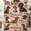 Vintage Retro Dachshund Dog Art Print Throw Blanket Soft Flannel Warm Blanket Dog Quote Heart Pattern Sofa Bed Pet Gift