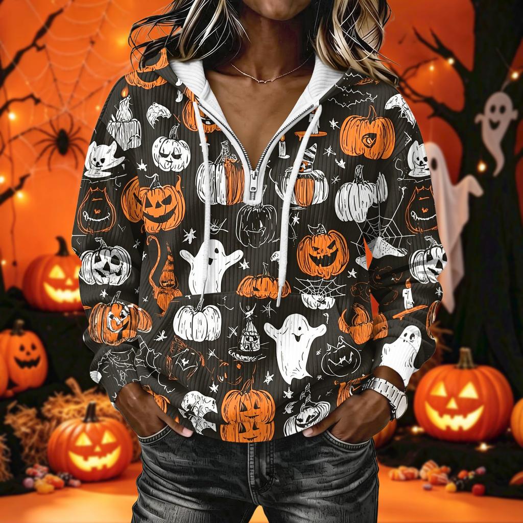 Women's Halloween Print Pullover Hoodie Long Sleeve with