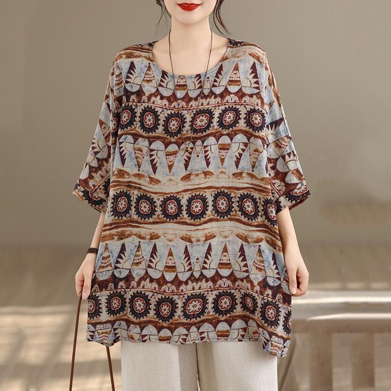 Kurzarm Oversized Vintage Blumenmuster Lässiges lockeres T-Shirt Tops Damen Sommer T-Shirt