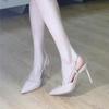 Nude Pointed High Heels Women's 2025 New Summer Stiletto One-word Buckle with Bag Head Sandals Professional Versatile Single Shoes