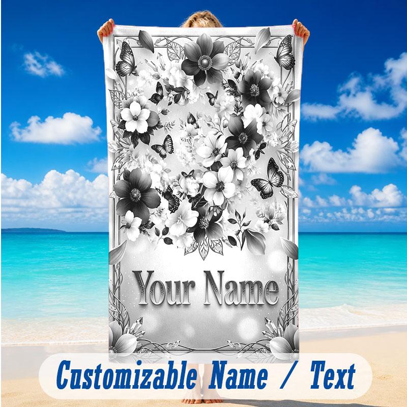 Butterfly Theme Beach Towel Personalized Custom Name & Text Soft Quick Dry Beach Towel for Swimming Travel