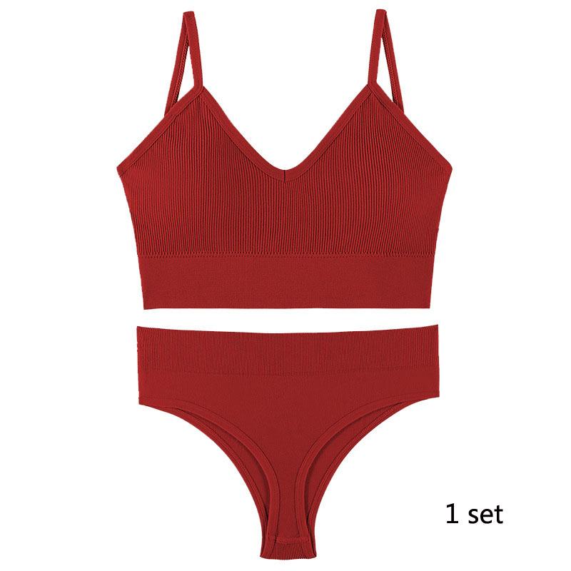 Underwear Set Lingerie Female Sexy Halter Beauty Tank Top Thin Section French Triangle Cup Without Steel Ring Gathered Bra Set