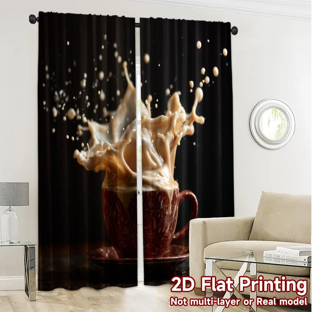 Set Of 2 Flat Printing Curtains Without Rod Creamexplosion Popular Pattern Semi Festive Kitchen Curtain Sheer For Made Polyester