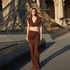 New Women's Fashion Personality Slim Fit Pleated V-neck Short Navel-baring Hip-wrapped Casual Suit