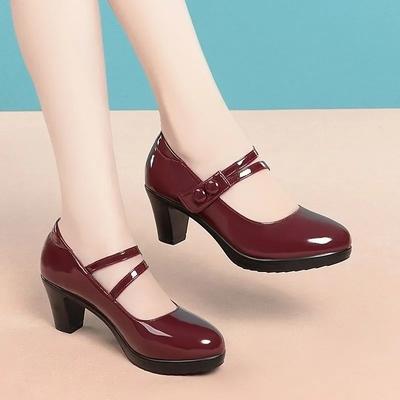Damenmode Schuhe mit runder Spitze für Frühling und Herbst, Rot, Hoher Absatz, für Bürodamen, Klassisch, Bequem, Streetstyle, Europäisch, Stilvolle Pumps
