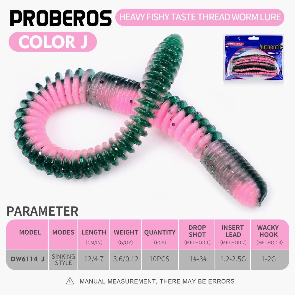10-Piece Soft Earthworm Lure Set for Drop Shot Rig and Bass Fishing