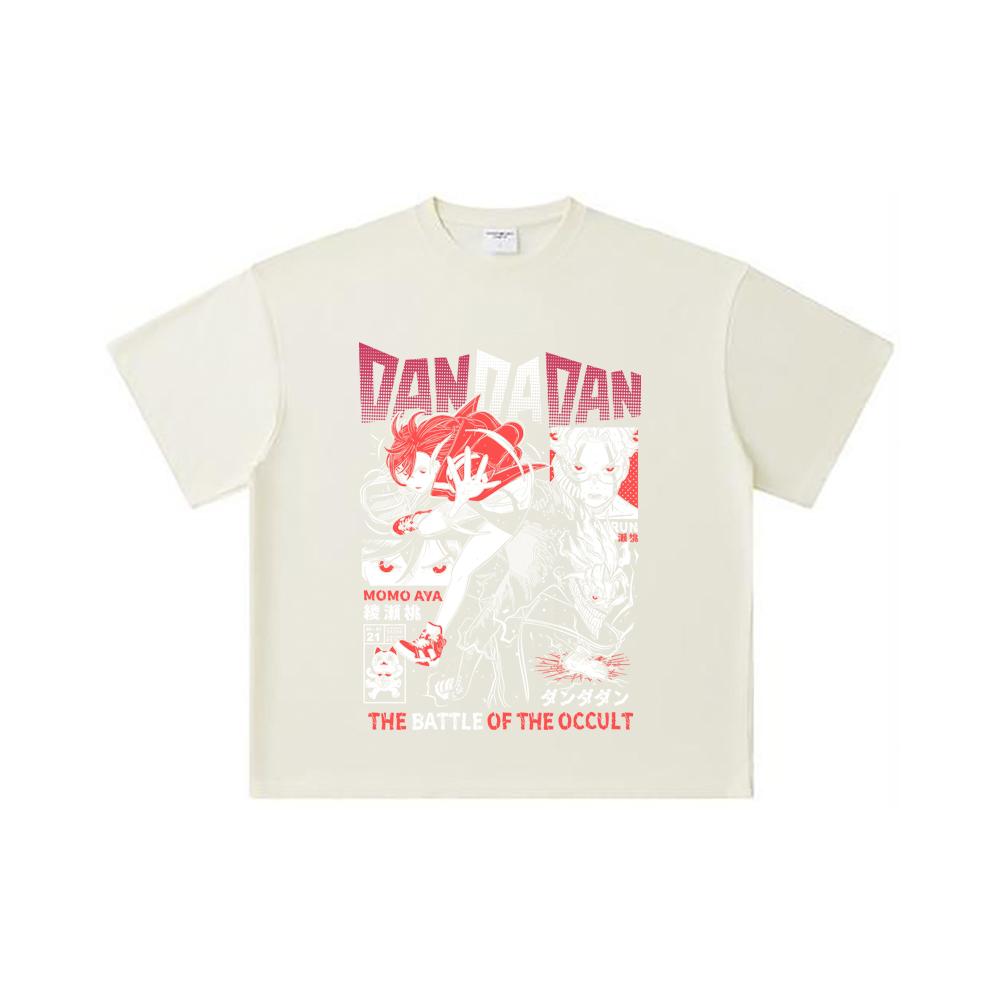 260 GSM Double Yarn 32 Count 100% Cotton DanDaDan V4 Occult Battle Print Unisex Heavy Cotton T Shirt S