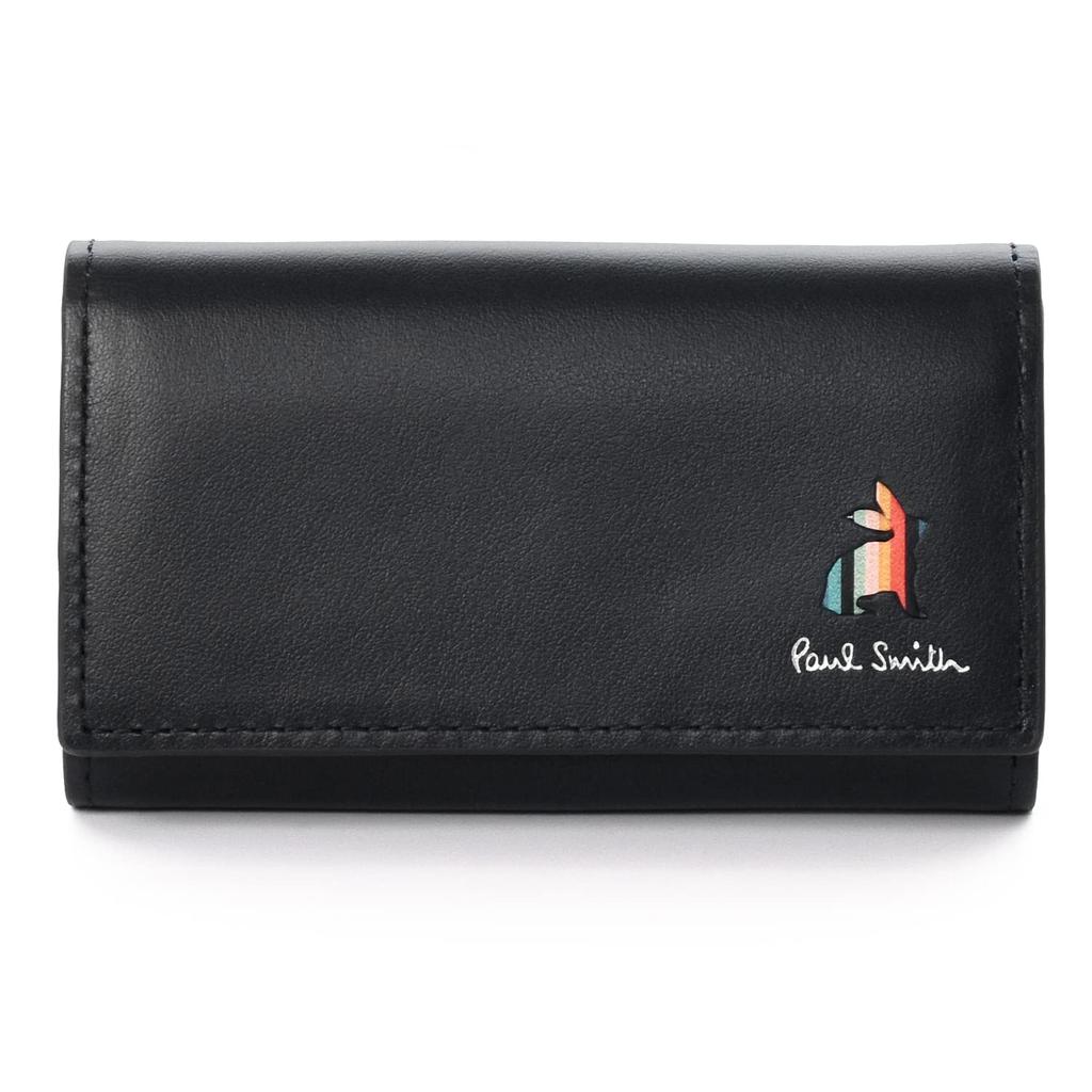 Paul Smith Personalisierter Schlüsselanhänger Intarsienstreifen Kaninchen Rindsleder 873920 Etui, Muster, 4-Ring, Leder, P652/BPS652 (Keine Personalisierung, Schwarz)