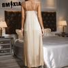 GMXIA Ice Silk Halter Nightgown Female Summer Open Lace Simulation Silk Sexy Home Pajamas