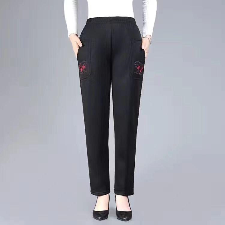 

Embroidered Elastic Waist Pants for Elderly Women - Casual, Loose, All-Season Wear 2XL (105-120 jin)