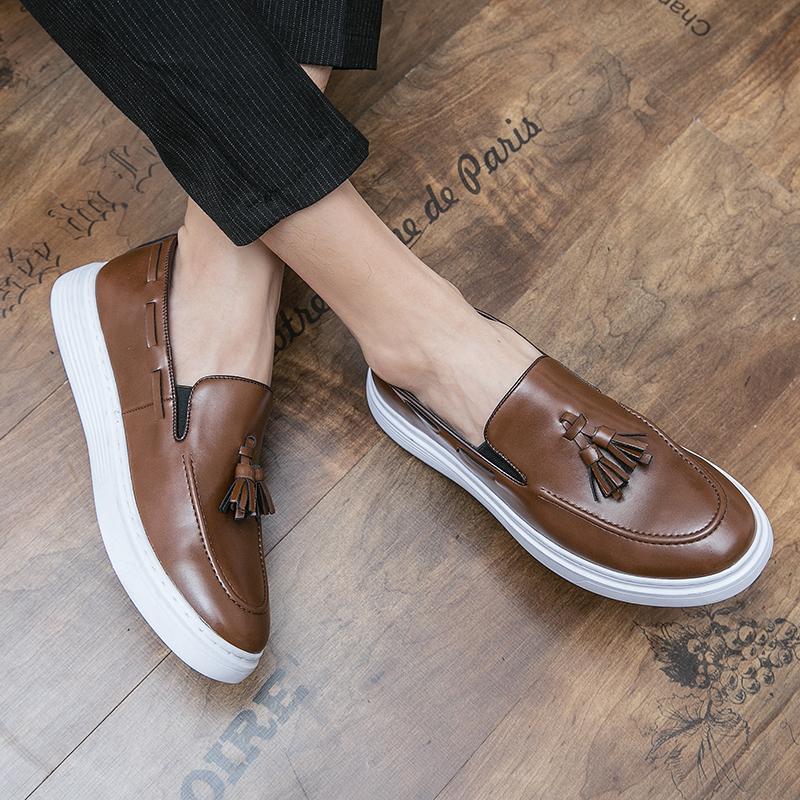 Mens Casual Loafers Tassel Flat Shoes Board Shoes Soft Moccasins Slip-On Comfy Shoes Business Office Daliy Shoes Free Shipping