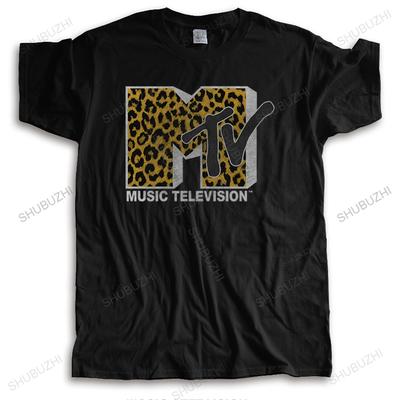 Pánské tričko s krátkým rukávem a kulatým výstřihem, bavlněné topy, logo MTV s potiskem geparda, značka hudební televize, unisex tričko pro něj, plus size
