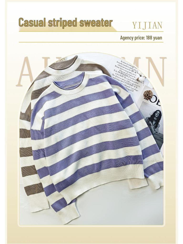 YIJIAN Women's Casual Striped Knit Sweater - Spring Fashion Staple