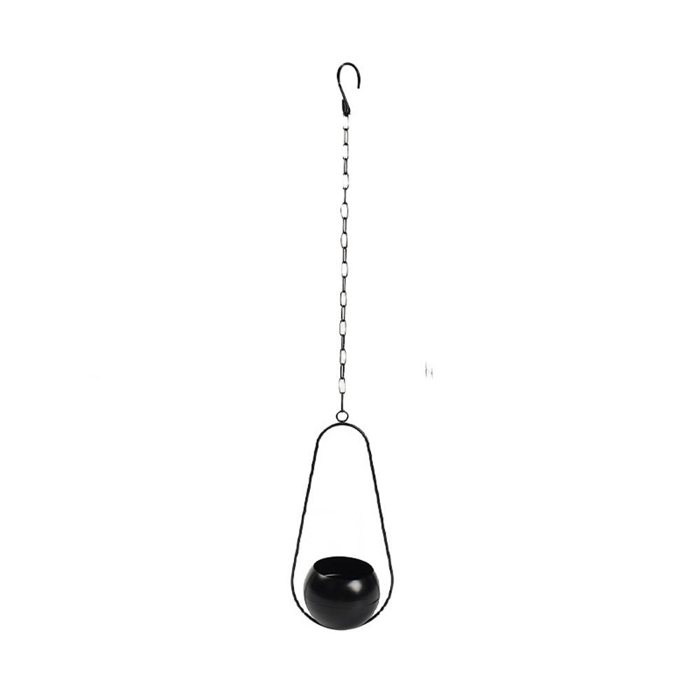 Minimalist Metal Hanging Flower Pot with Chain Hook Hanging Plant Bucket Balcony Decoration Style B Black