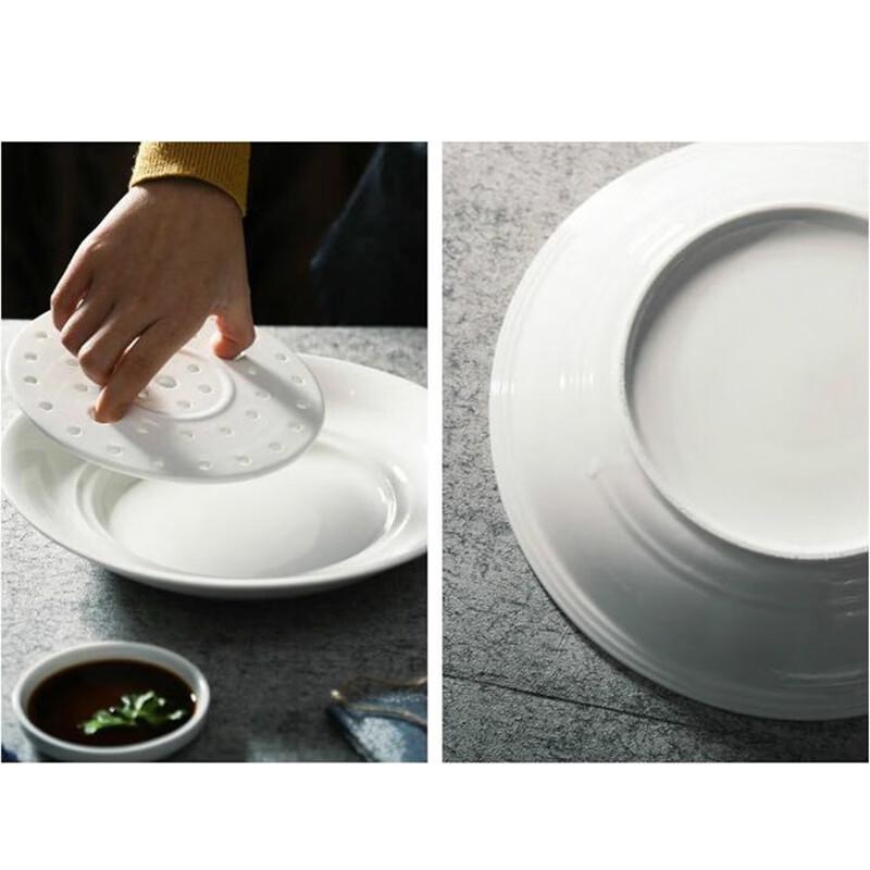 10-inch Round Ceramic Draining Dumpling Plate