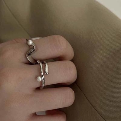 Irregular Geometric Ring For Women Men Couple Ring Jewelry Open White Pearl Rings