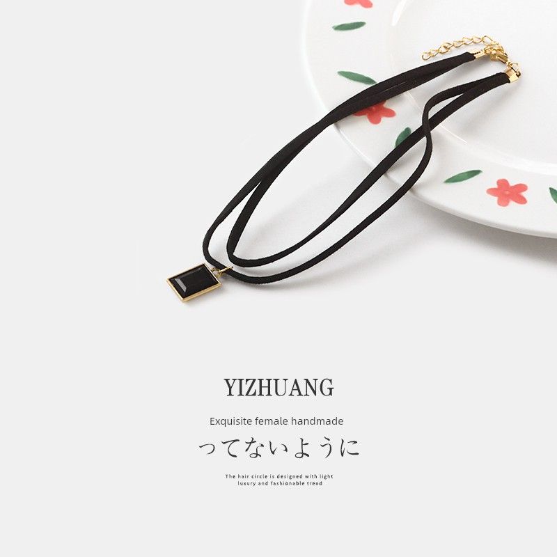 

Черный Воротник Женская Цепочка на Шею Ключицу Кружево 87# Black Square Diamond (double Korean Velvet)