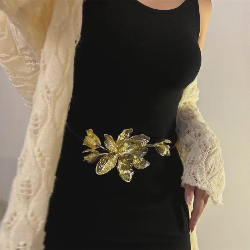 Golden Tulip Vintage Black Leather Waist Chain with Skirt Jeans Decoration