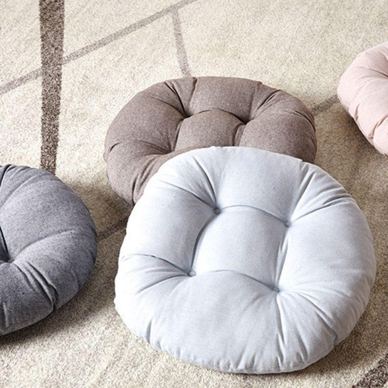 Solid Floor Pillow Futon Patio Seat Cushion Reversible Chair Cushion With Ties Tatami Pad Washable Window Pad Bench Cushions