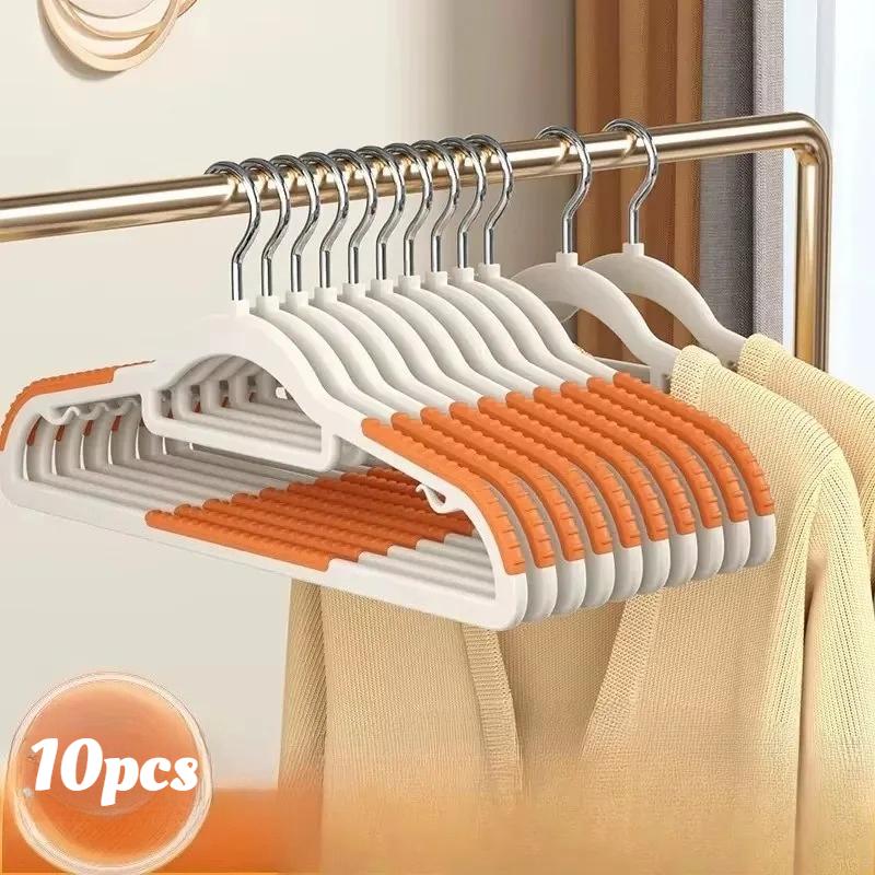 10pcs Non-Slip Plastic Hangers Kit - Rotating Hooks + Connectors, Durable Storage Organizer for Spring/Summer Clothes