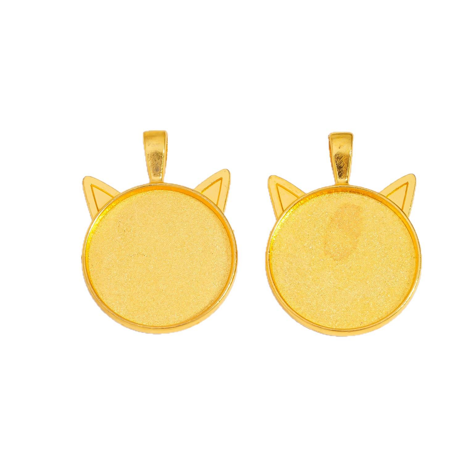 25mm Retro Cat Ear Time Gem Pendant Base - DIY Alloy Necklace Charm Antique Bronze