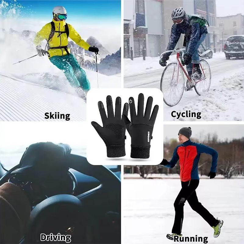 Black Winter Warm Full Fingers Waterproof Cycling Outdoor Sports Running Motorcycle Ski Touch Screen Fleece Gloves