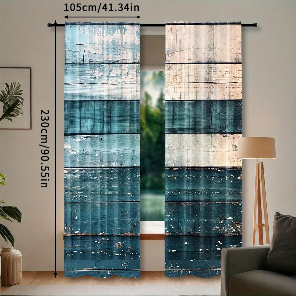 2pcs Vintage Gray & Blue Wooden Door Print Curtains - Rod Pocket Window Treatment for Bedroom   Office   Kitchen   Living Room & St