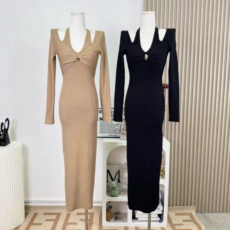 Sexy Off Shoulder Knit Dress V-Neck Bodycon Long Women Lady Party Cocktail